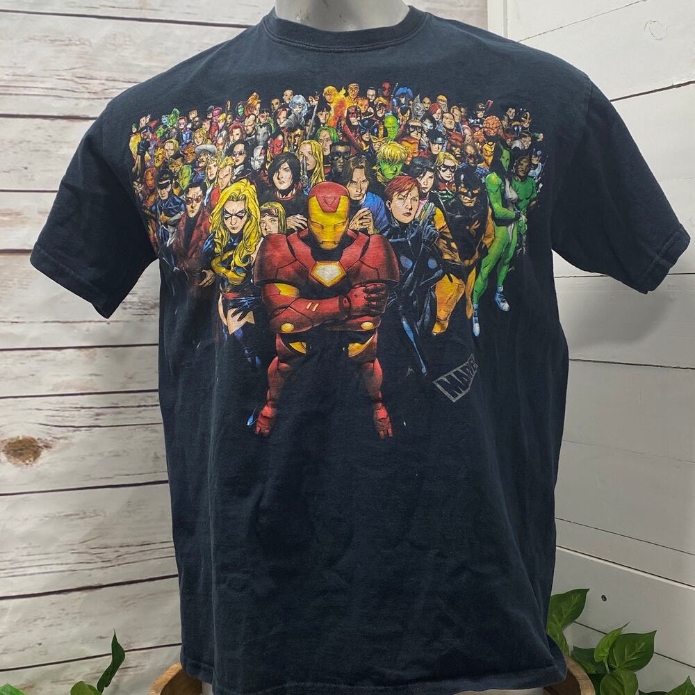 Marvel Comics Ironman and Super Friends Superhero Full Cast Animated T-Shirt L